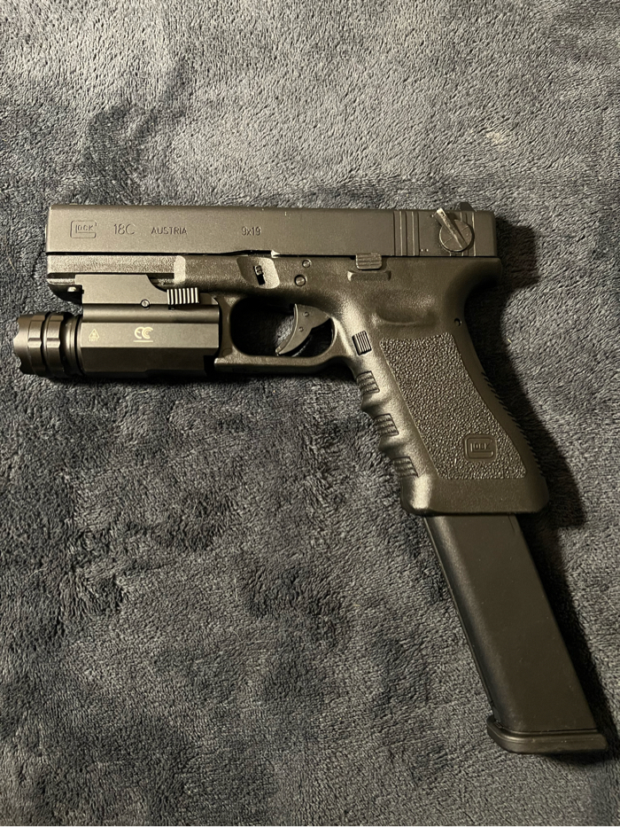 SOLD Glock 18c Green Gas Full/Semi Auto with Flashlight | HopUp