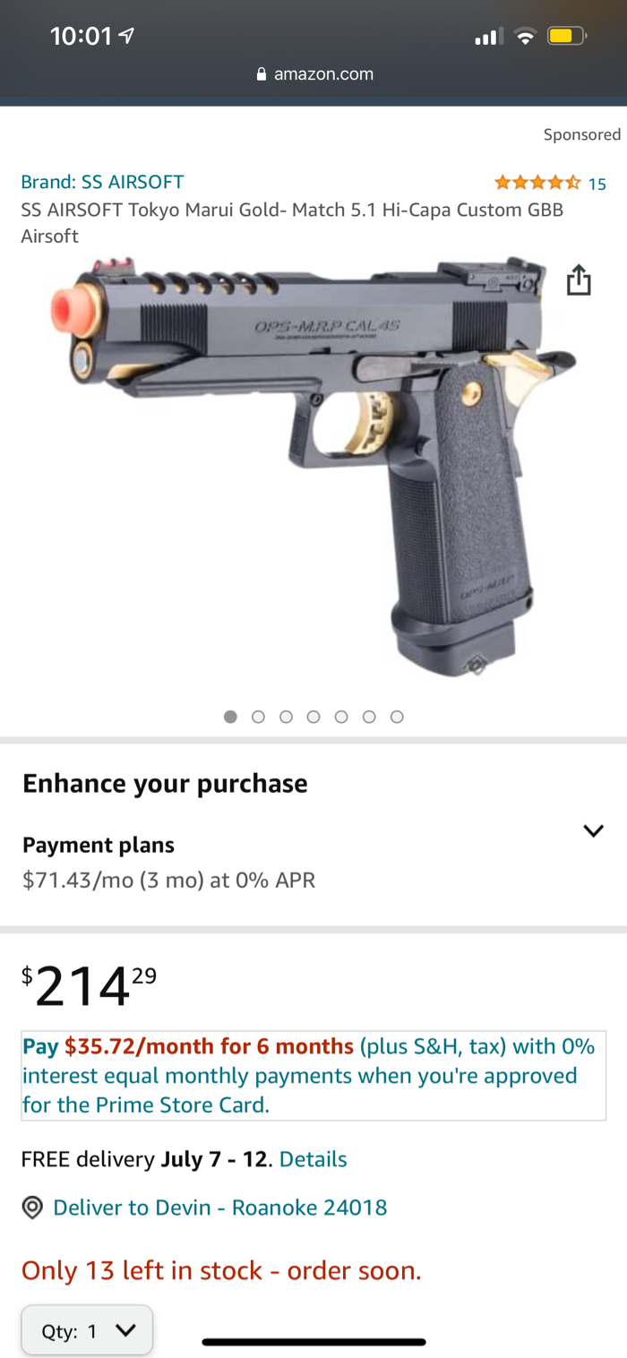 SOLD “SOLD” Custom Upgraded TM Hi Capa 5.1 Gold Match
